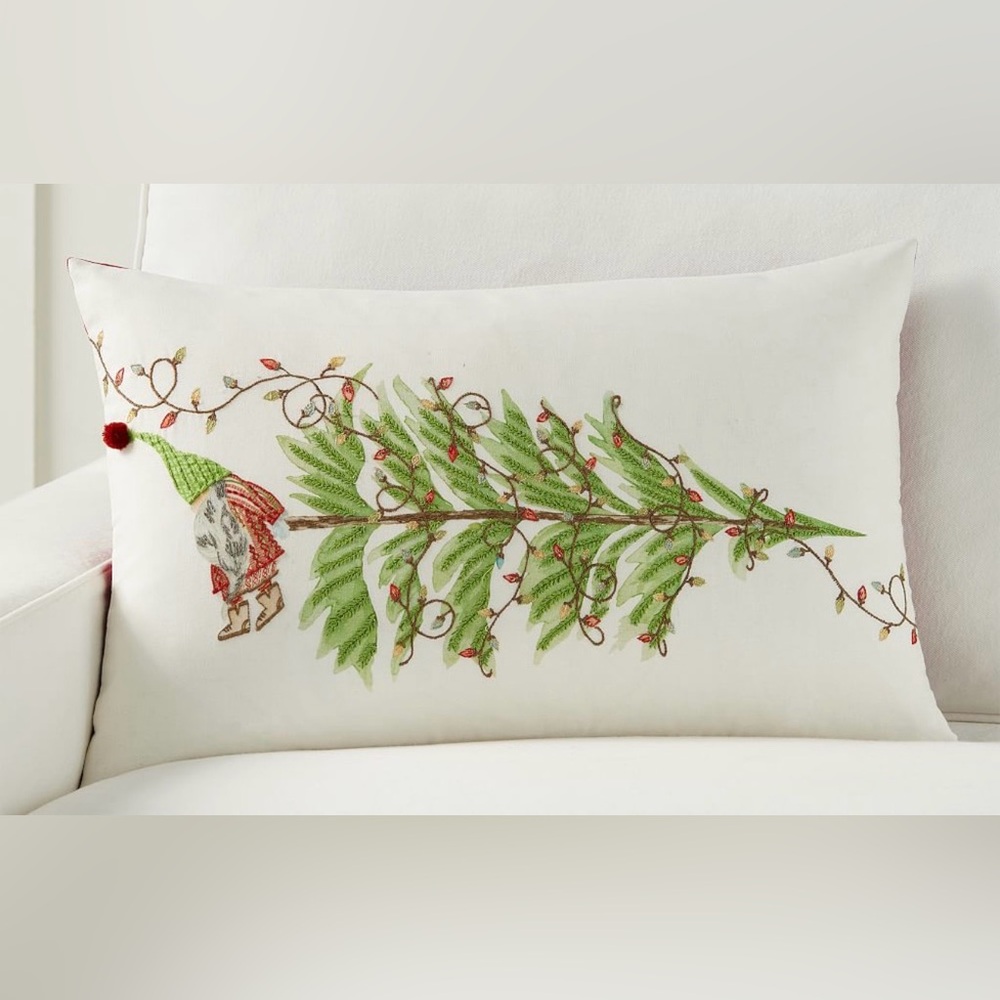 Pottery Barn Gnome Embroidered Lumbar Pillow Cover